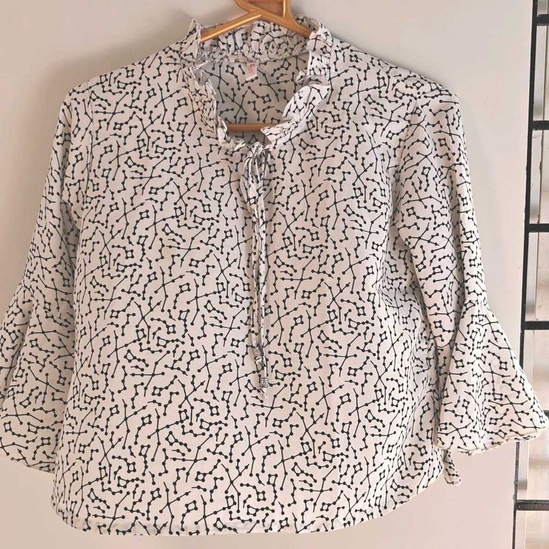 White Blouse with Black Constellation Print