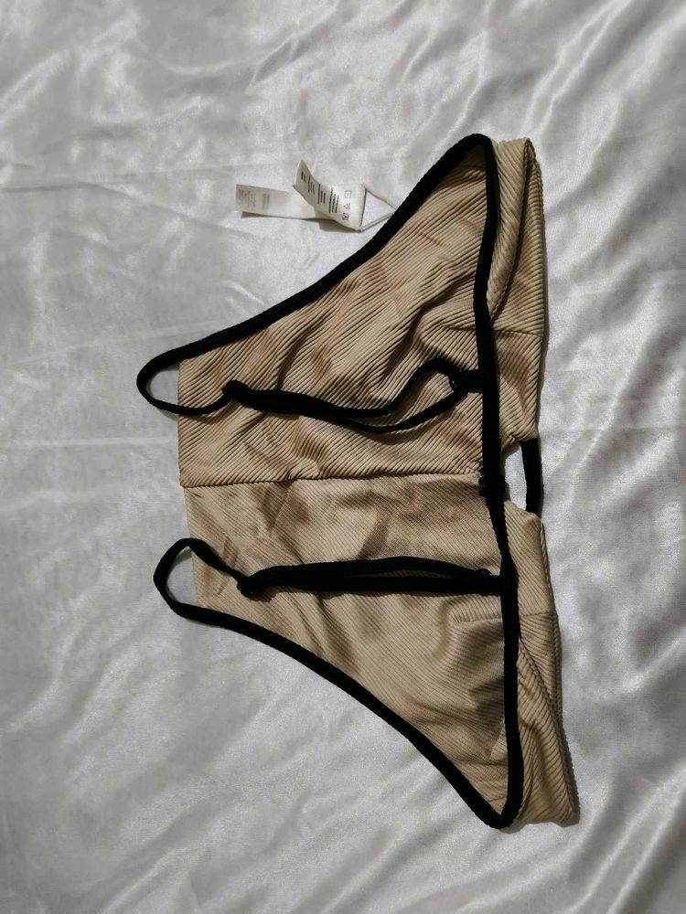 Beige Textured Bikini Bottom