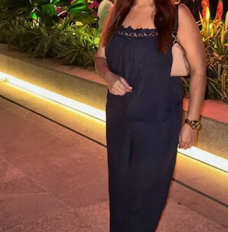 Chic Navy Lace Trim Jumpsuit