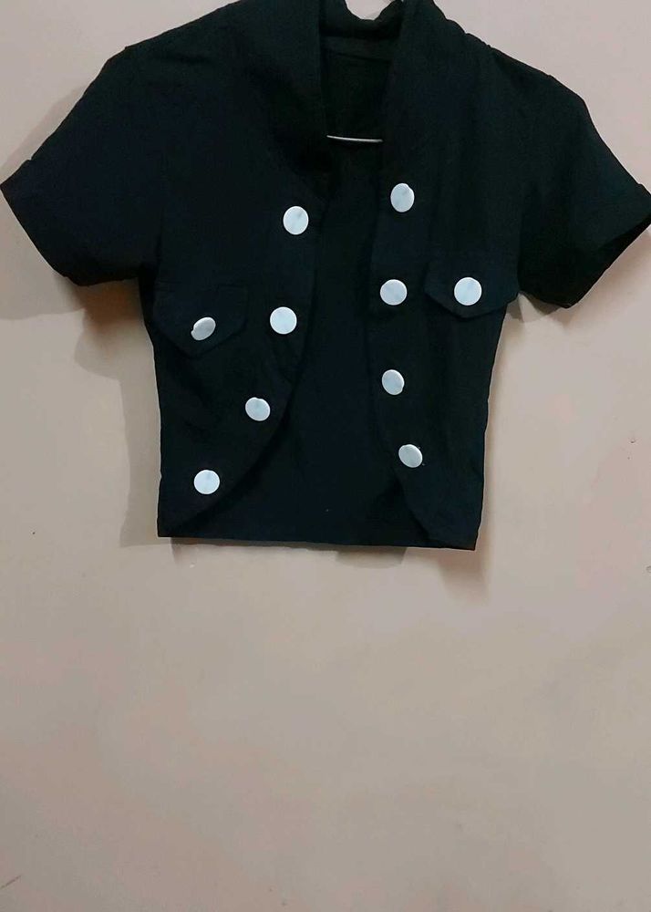 Black Button-Up Short Sleeve Jacket