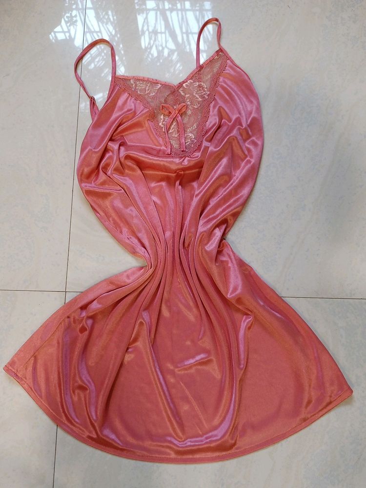 Heavy Satin Night Dress With Cape