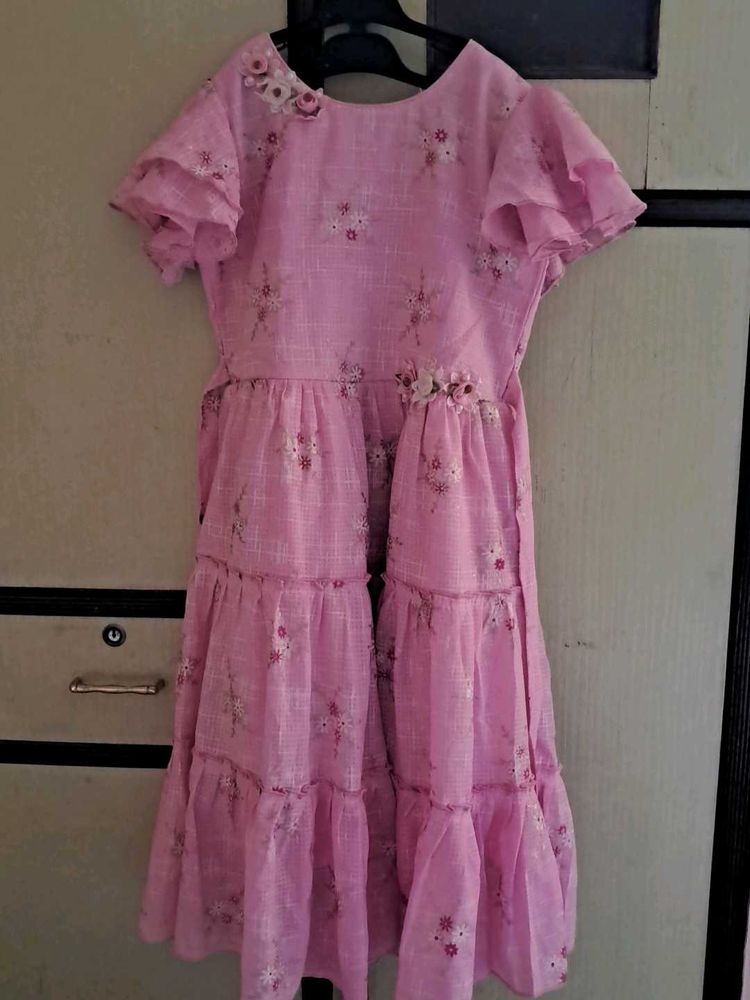 Pink Floral Tiered Dress
