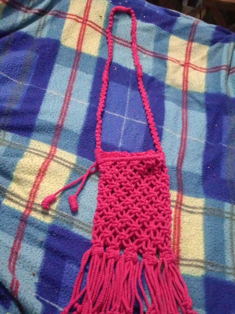 Pink Macrame Fringe MobileBag