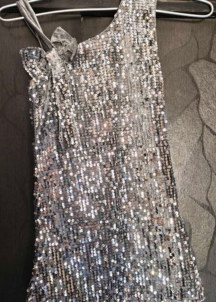 Silver Sequin Party Wear Dress for 2–3 Year Girl
