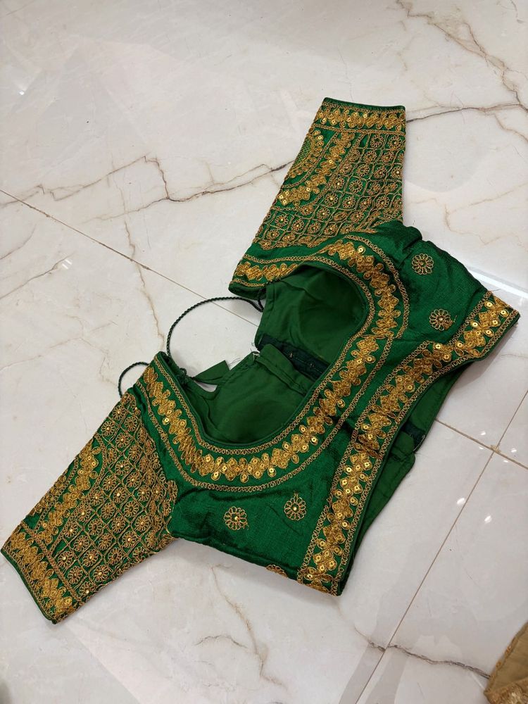 Embellished Green Silk Blouse