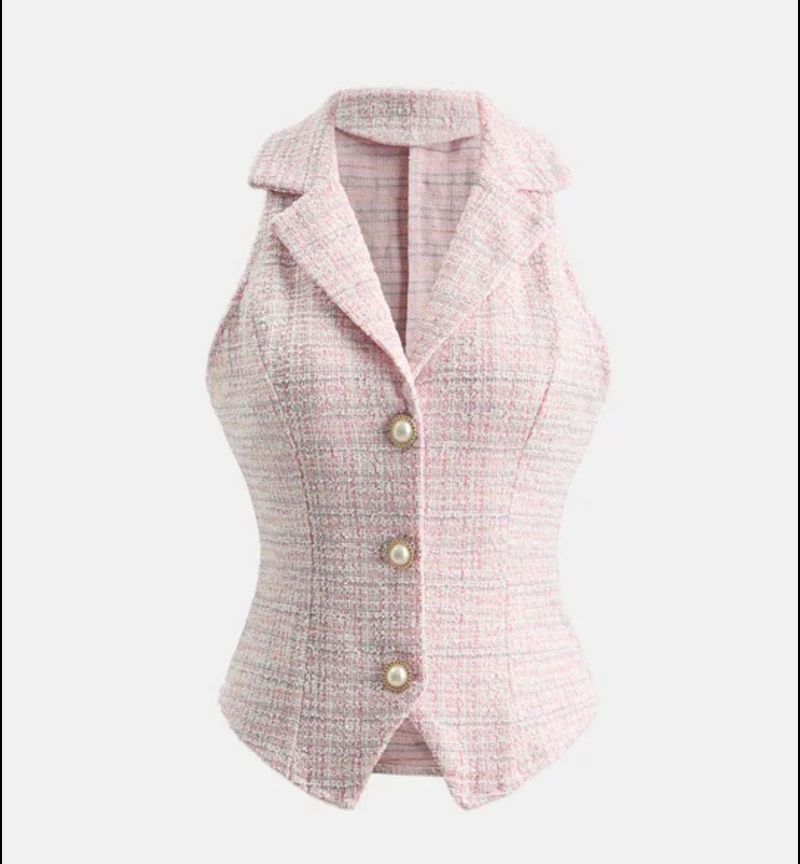 Chic Sleeveless Tweed Vest Top