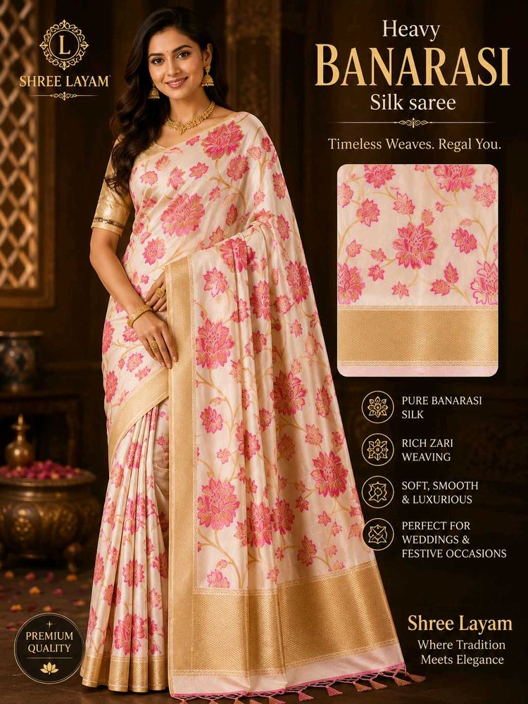 Heavy Banarasi Silk Saree - Floral Design