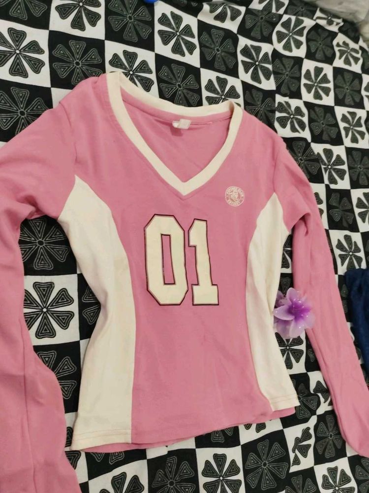 Cute Pink "01" Long SleeveJersey top