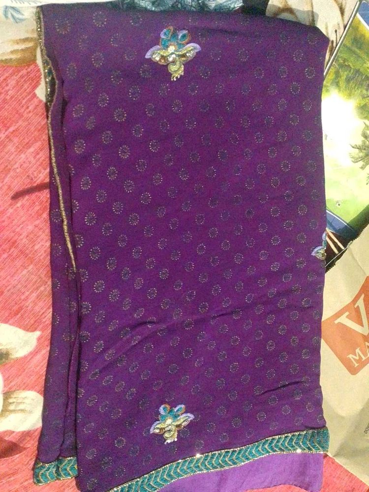 Purple Embroidered Saree