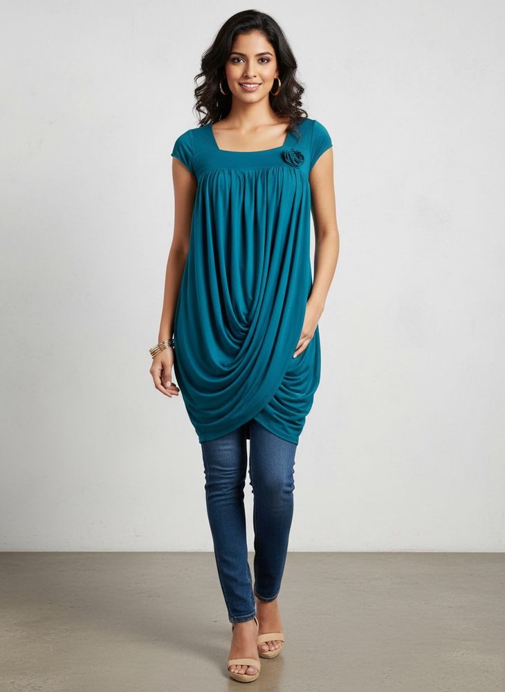 Teal Top with Floral Detail