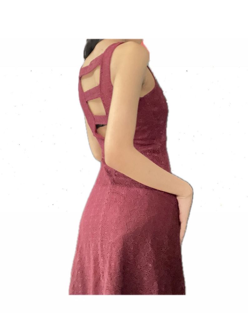 Burgundy imported Sleeveless Fit &amp; Flare Dress