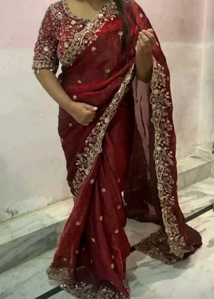 Maroon  Saree with stitched blouse gift hampers re