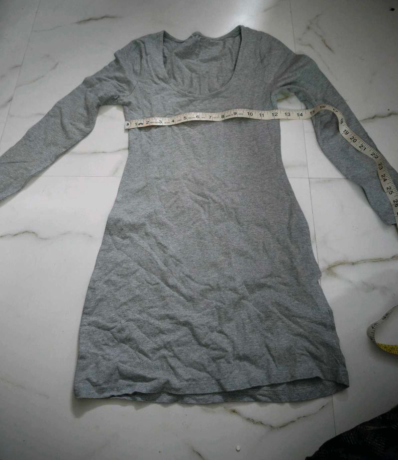 Grey Long Sleeve Mini Dress