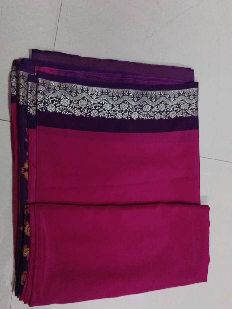 Magenta &amp; Purple Saree with Silver Embroidery