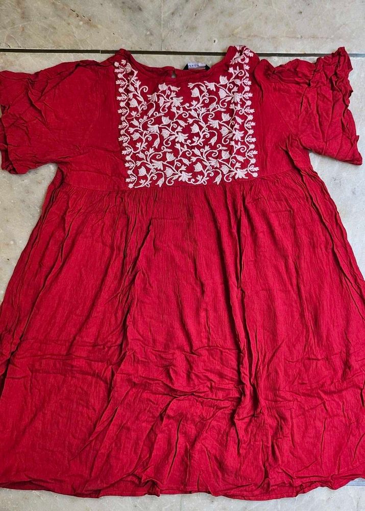 Red Embroidered tunic top