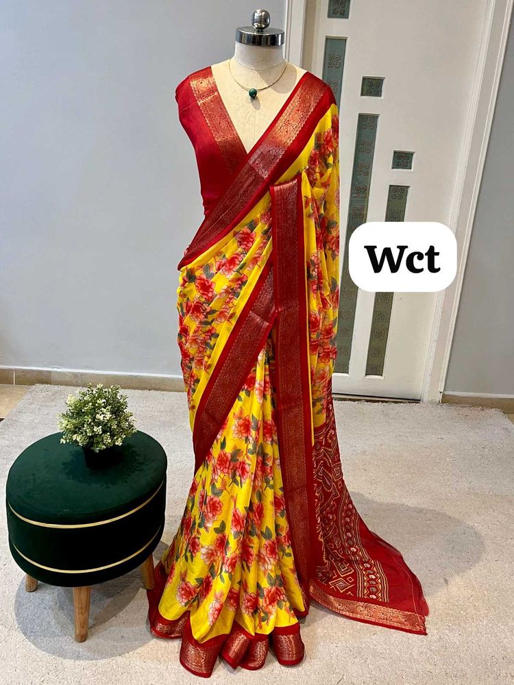 Vibrant Yellow Floral Saree