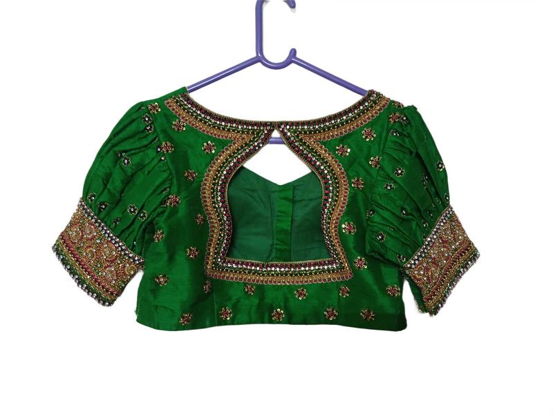Embellished Green Silk Blouse