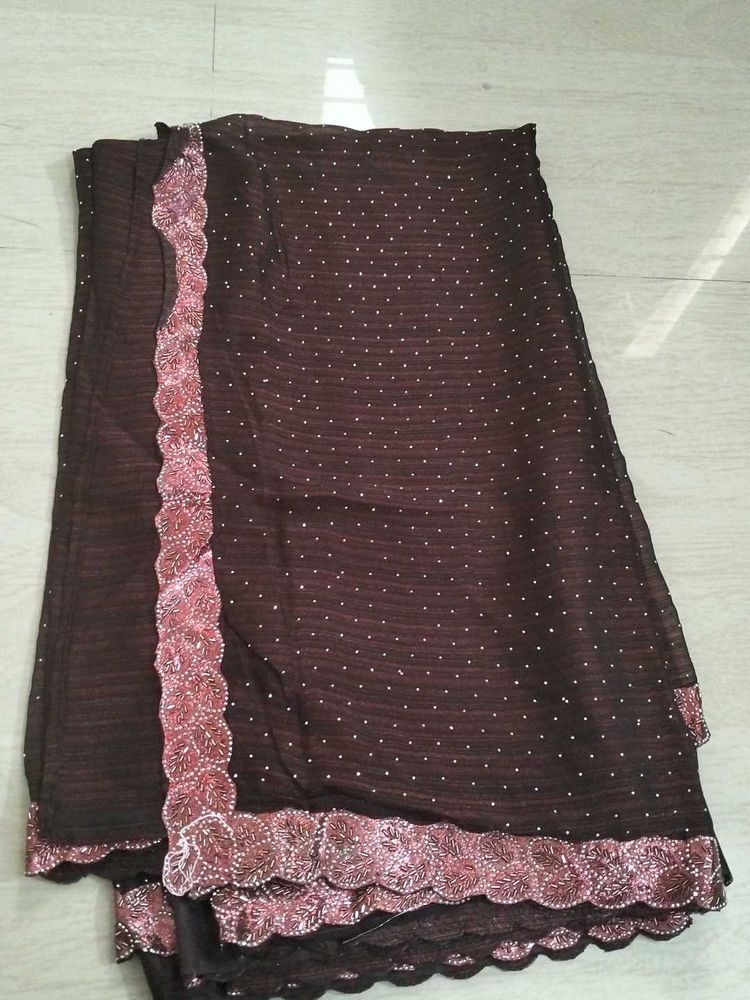 Elegant wine colour Embellished Saree