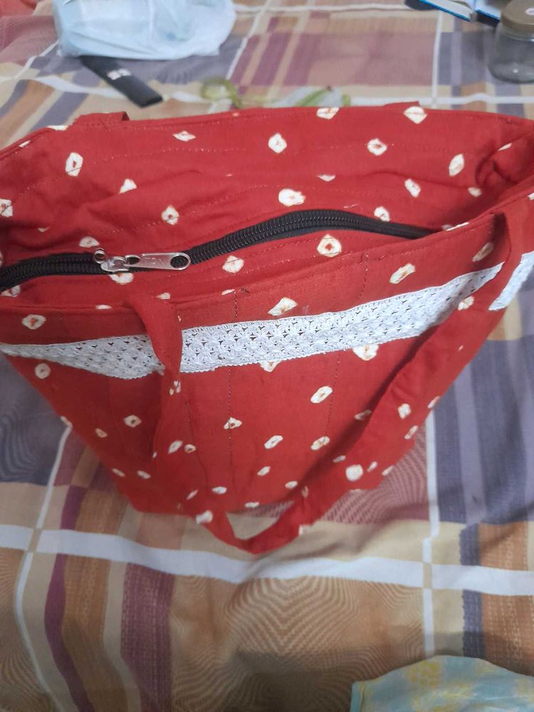Red Cotton Tote Bag