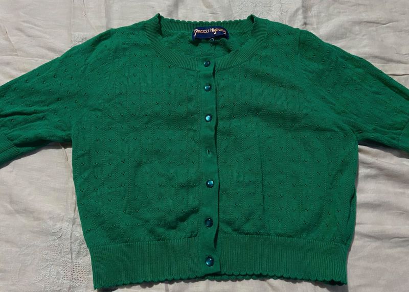 Emerald Crop Green Knit Cardigan