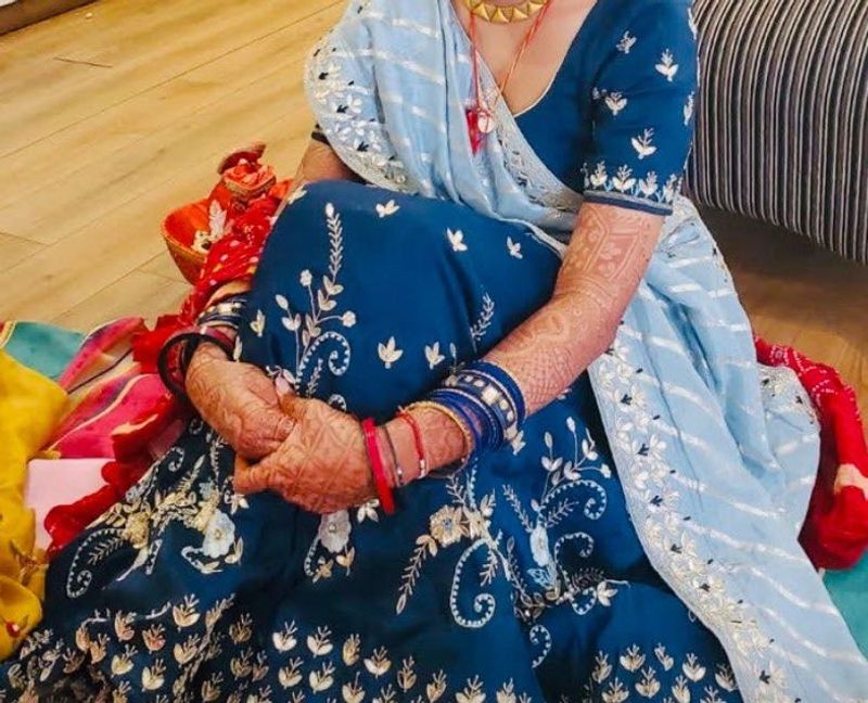 Diwali Sale- Royal Blue Raw Silk Cut Dana Lehenga