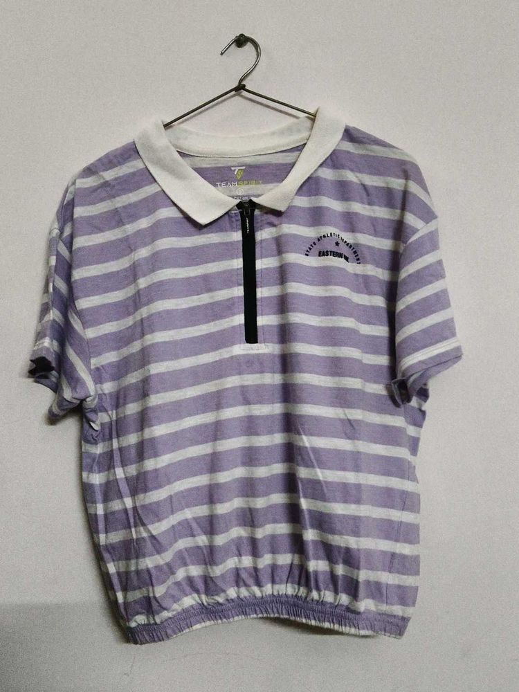 Purple Striped Collared Top