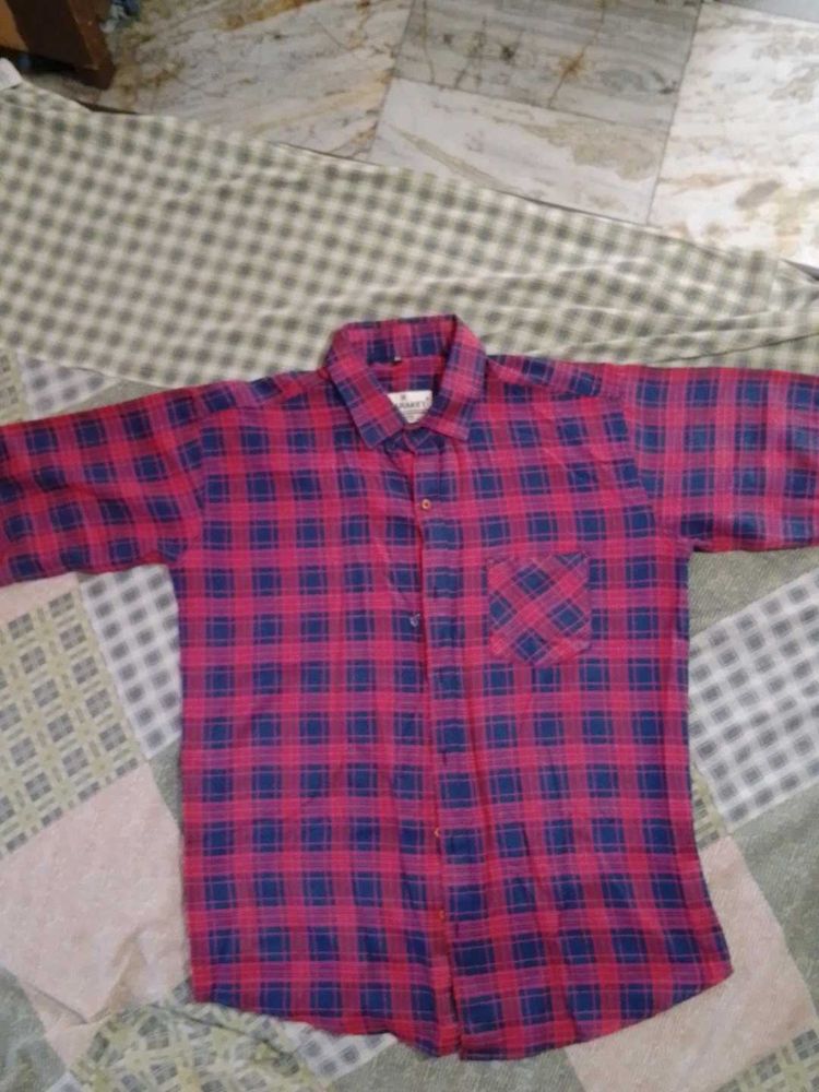 Men's Red &amp; Blue Plaid Shirt