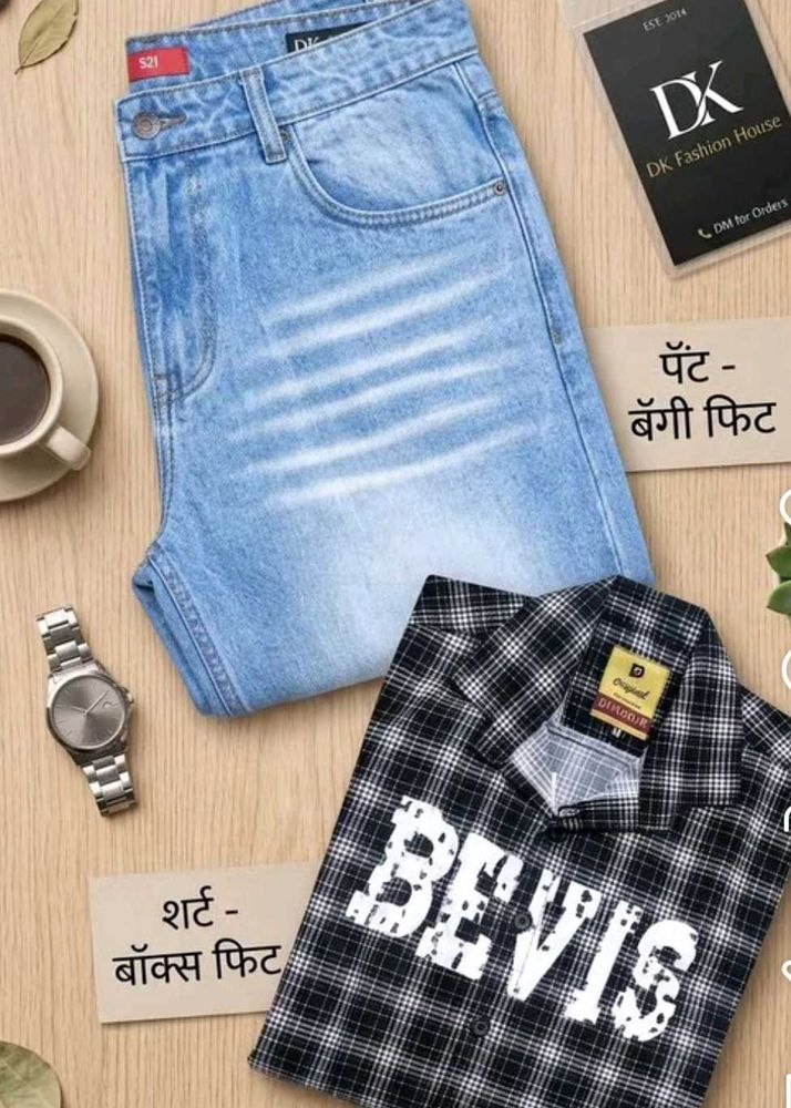 Stylish Black Check Shirt &amp; Light Blue Baggy Jeans