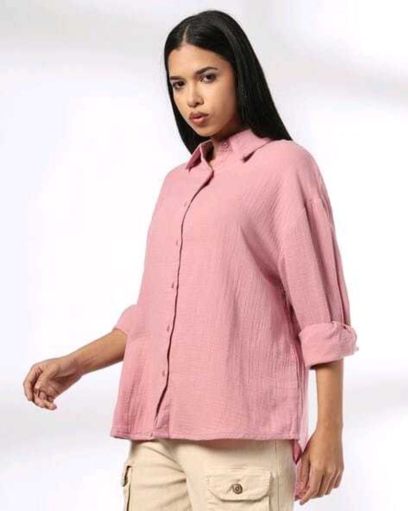 Chic Pink Oversized Collared Shirt