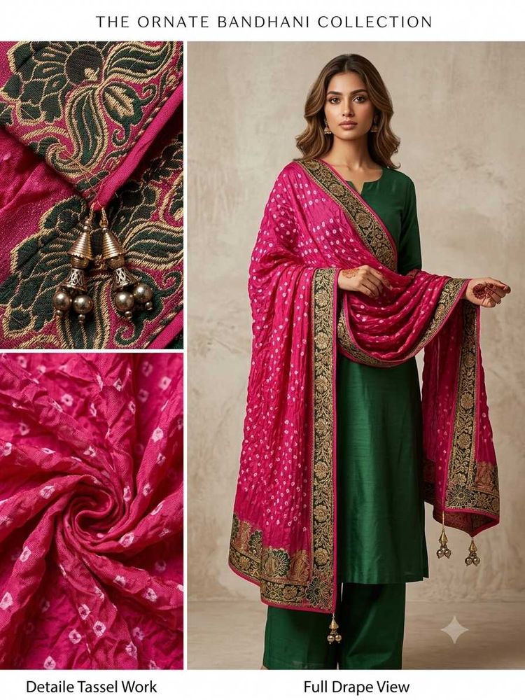 Vibrant Red Bandhani DupattaAnd Gold Stolei