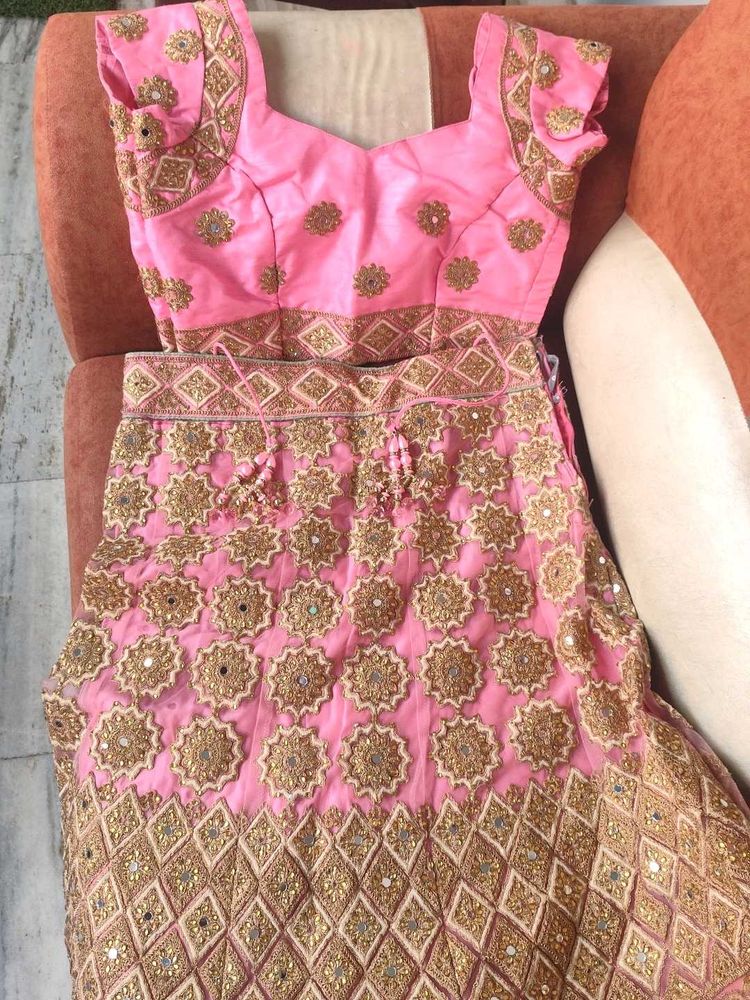 Pink &amp; Gold Embroidered Lehenga Choli