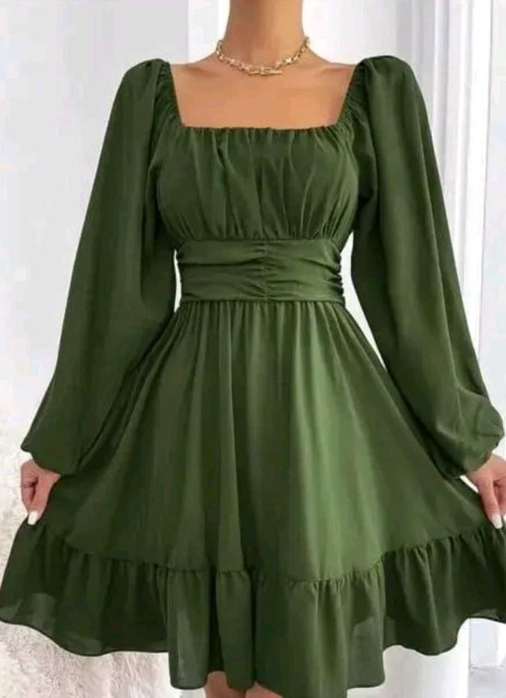 Olive Green Long Sleeve Dress