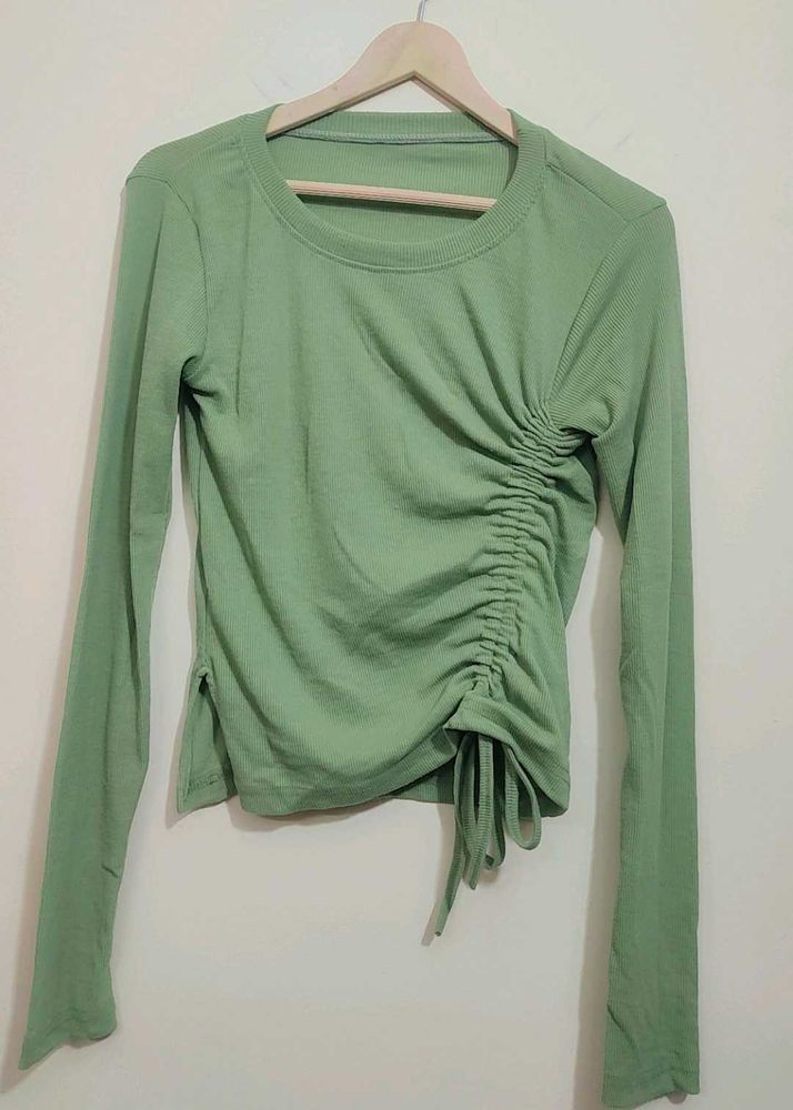 Lime Green Ruched Long Sleeve Top 32 Bust