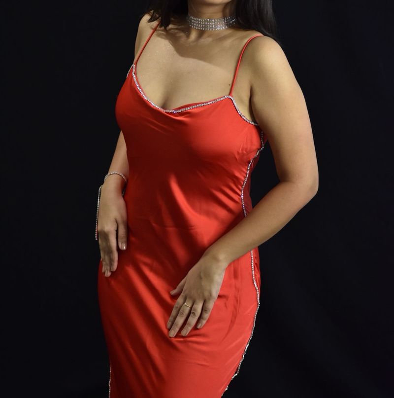 Red Rhinestone Embellished Slip Dress