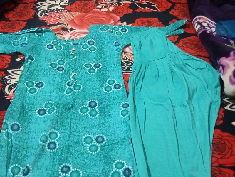 Teal Printed Kurta Set
