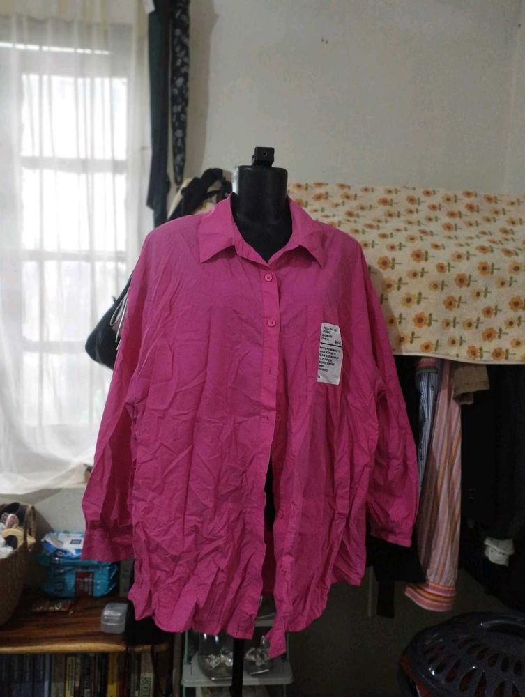 Bright Pink Oversized Button-Up Shirt