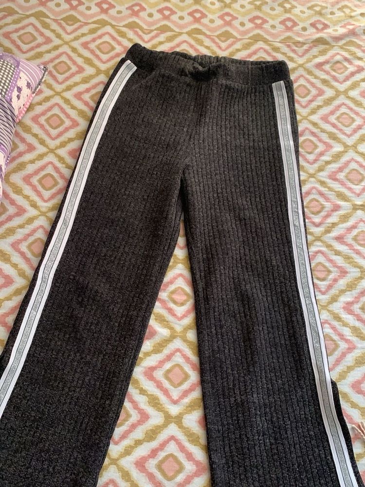 Ribbed Wide Leg Pants with Side Stripe