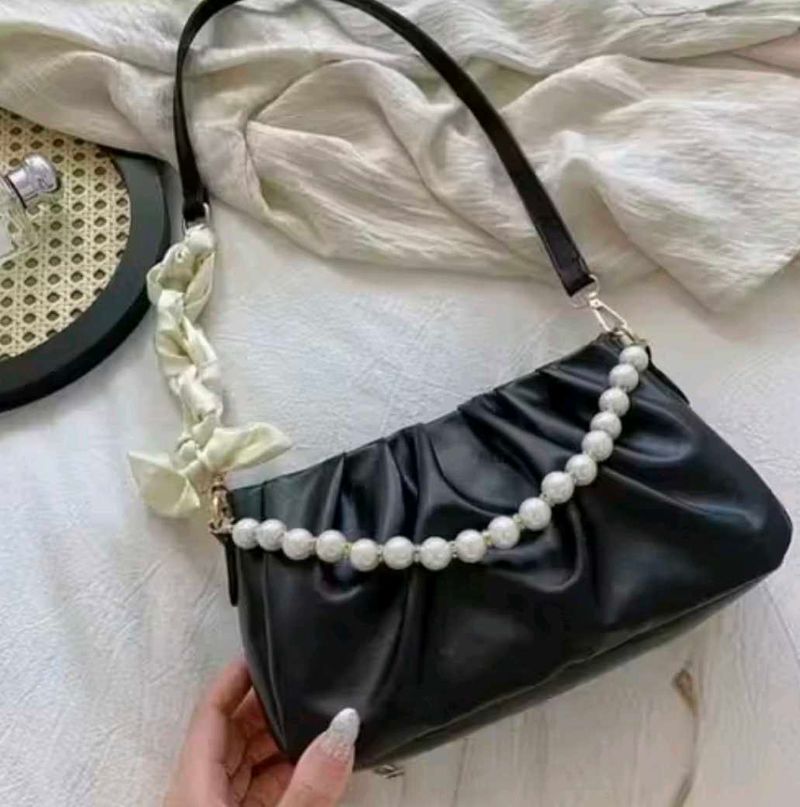 Chic Ruched Pearl Accent Clutch