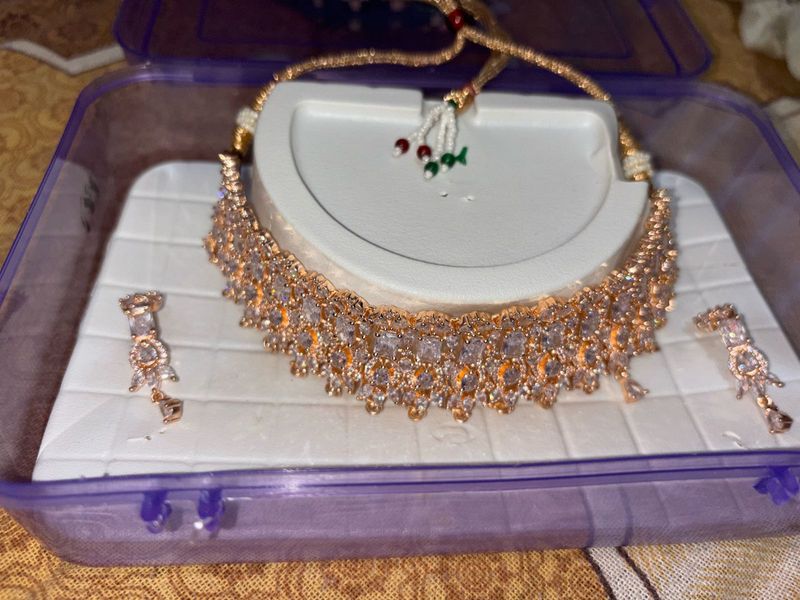 Exquisite Rose Gold CZ Necklace &amp; Earring Set