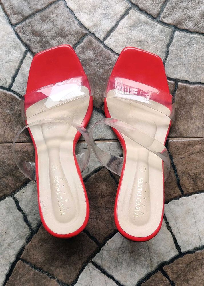 Red Heels with Transparent Straps