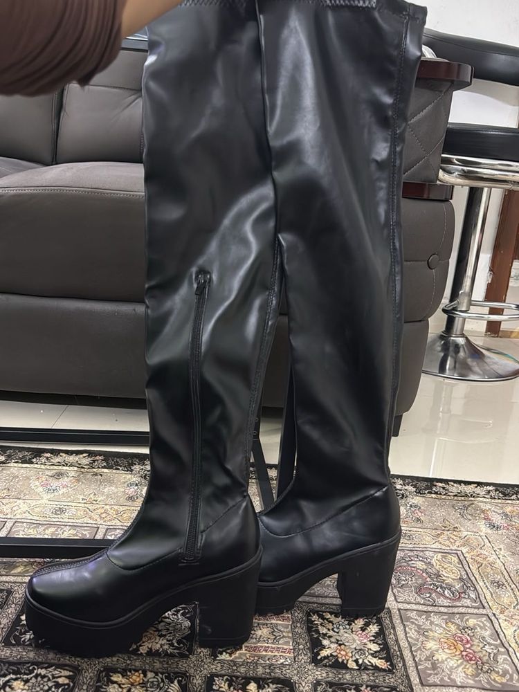 Black Faux Leather Platform Boots