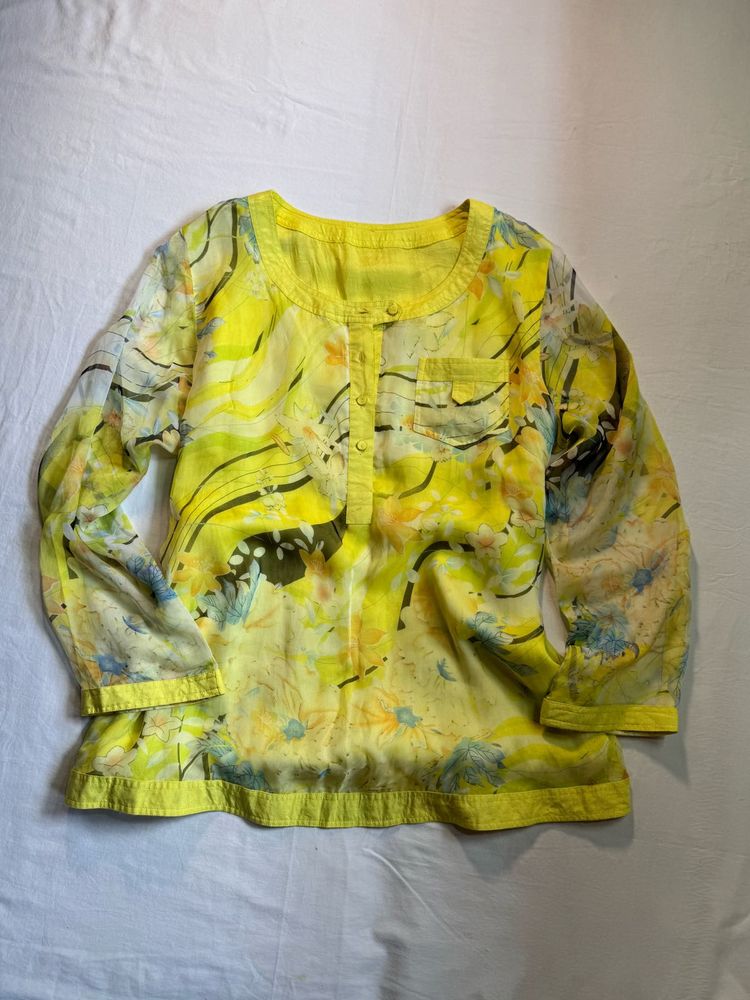 Vibrant Yellow Floral Print Kurta