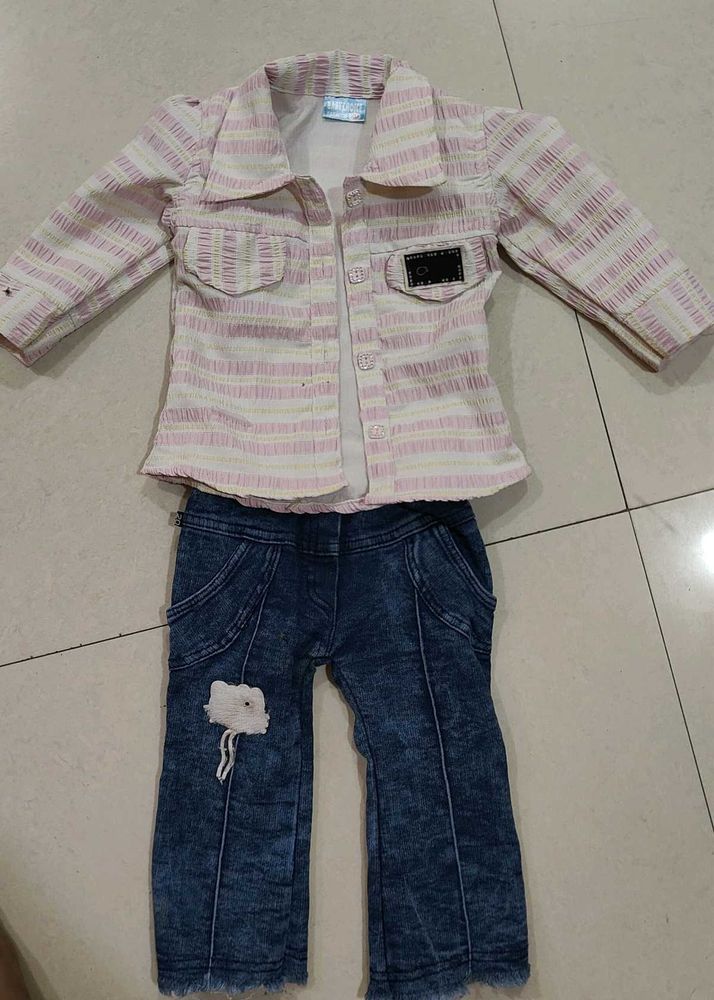 Cute Striped Shirt and Jeans Set