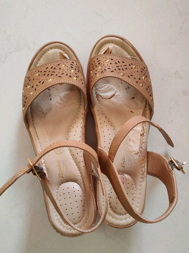 Bata Mustard Wedge Sandals