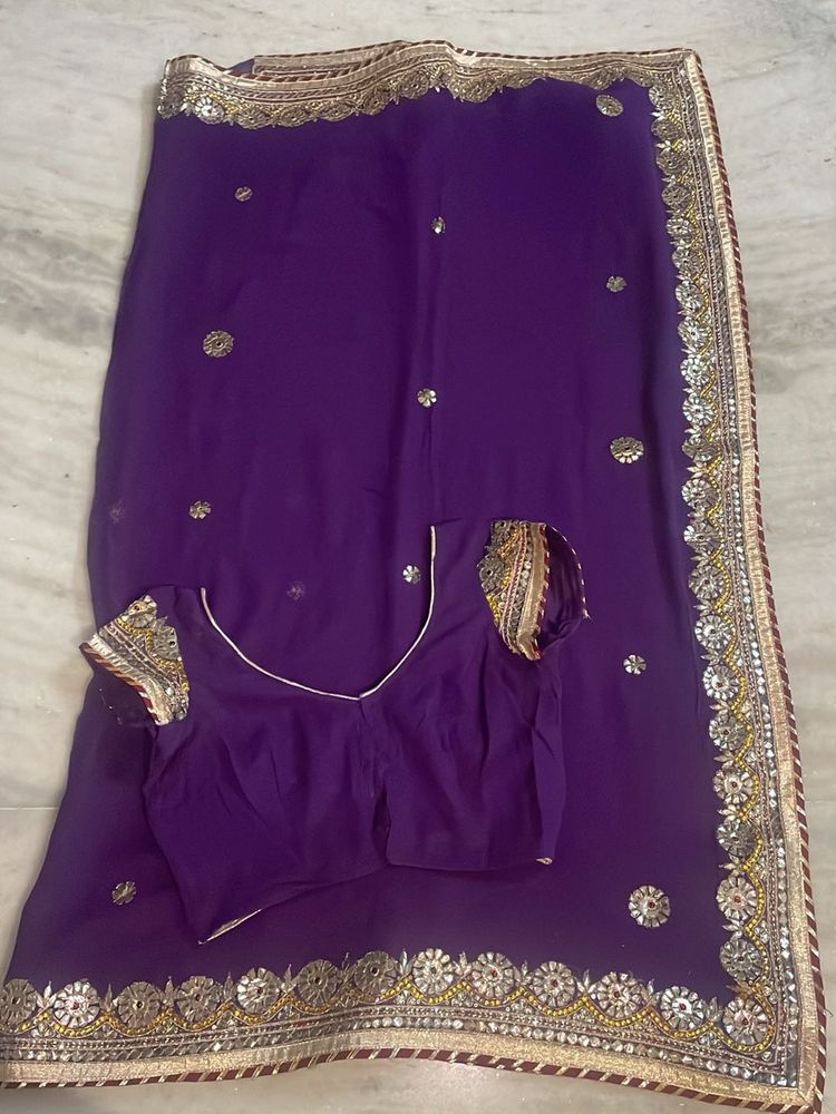 Beautiful gota handwork Purple Saree with Blo