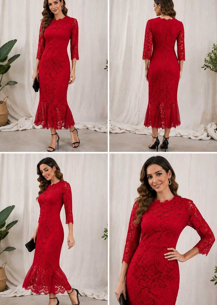 Elegant Red Lace Fishtail Dress