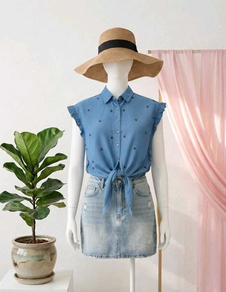 Denim Tie-Front Top