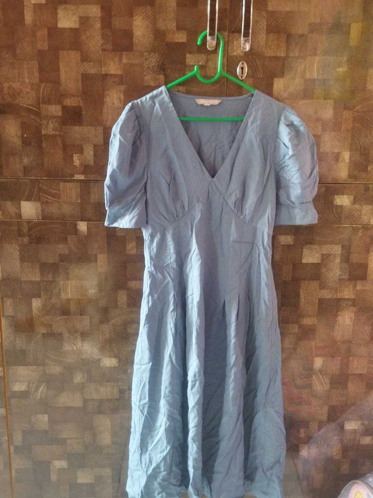Light Blue Puff Sleeve Midi Dress (New)