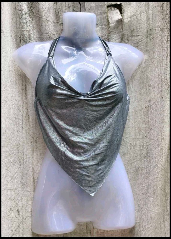 silver metallic halter top