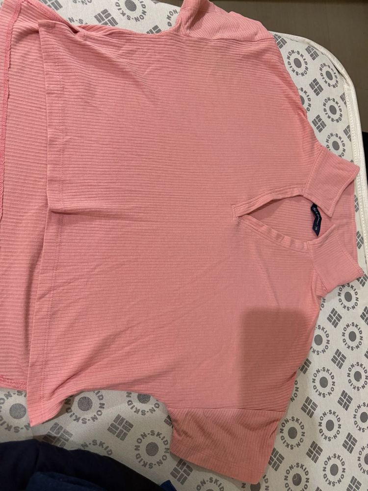 Pink Ribbed Cut-Out Top